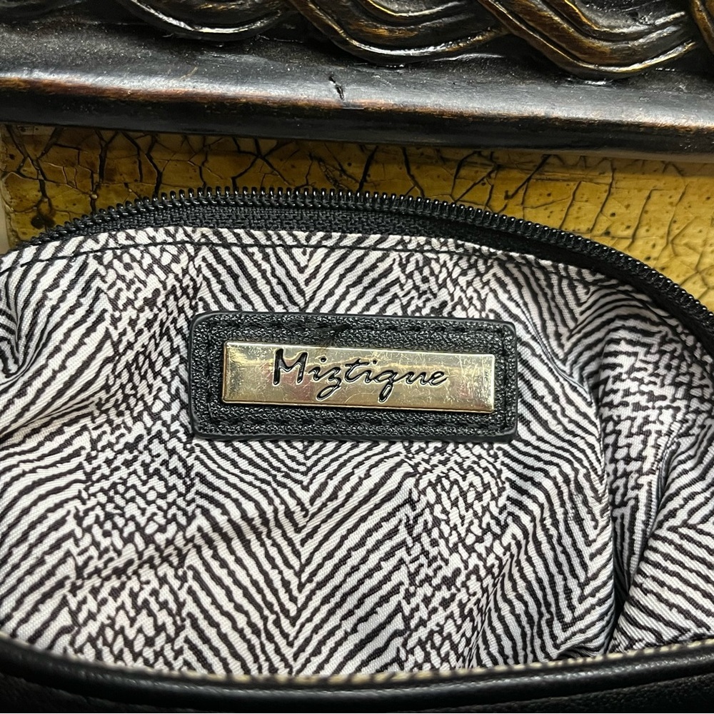 Miztique Black Vegan Leather Crossbody Bag Gold Hardware Buckle Detail - Picture 11 of 16